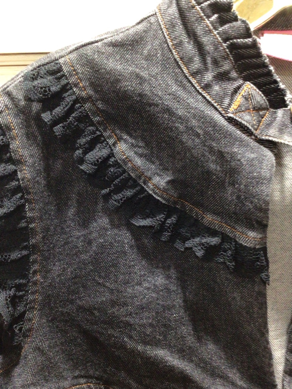 Denim Ruffle Trim Jacket $159 - Picture 3 of 6